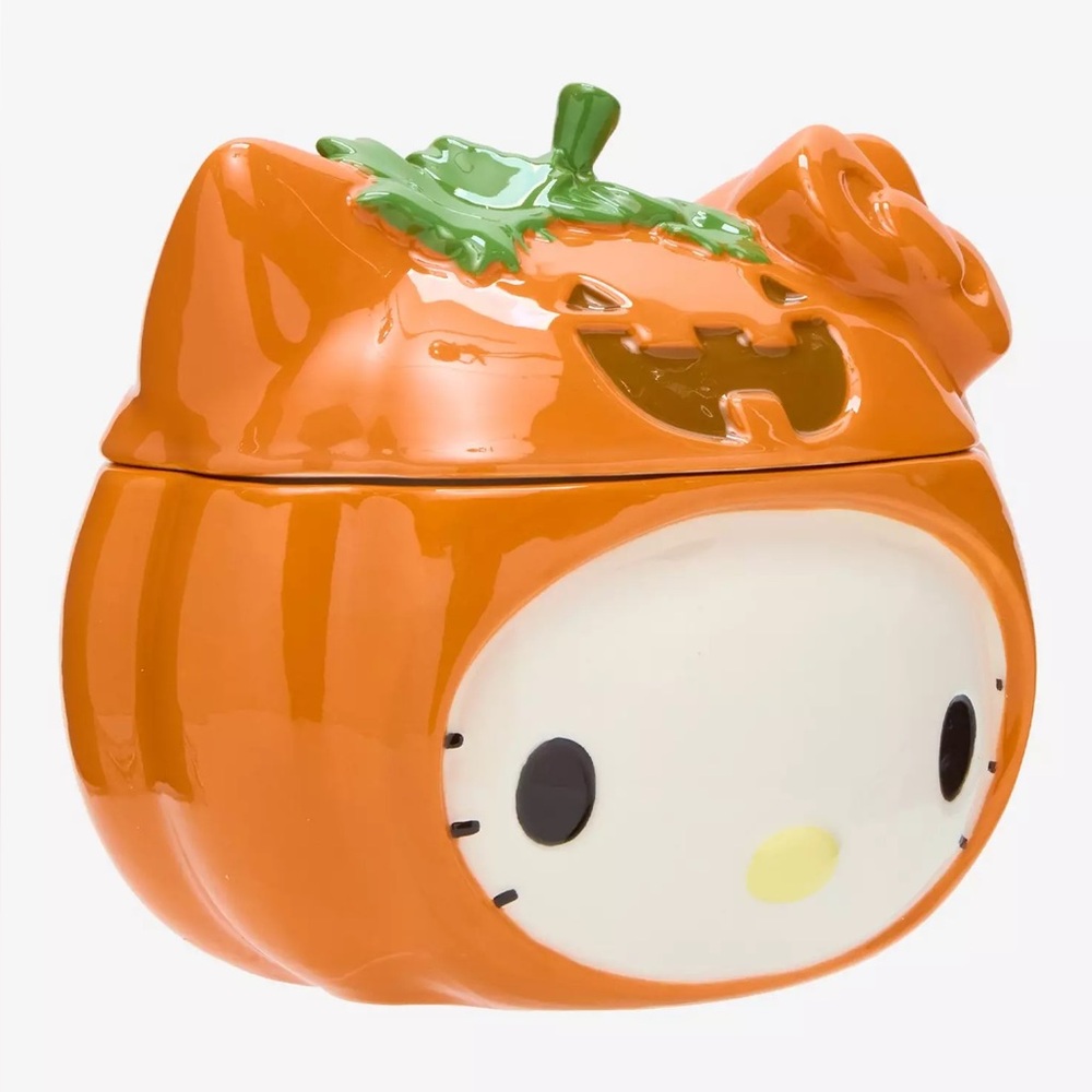 SANRIO x HELLO KITTY Halloween Pumpkin Sculpted Ceramic Candy Dish Cookie Jar - Picture 2 of 10
